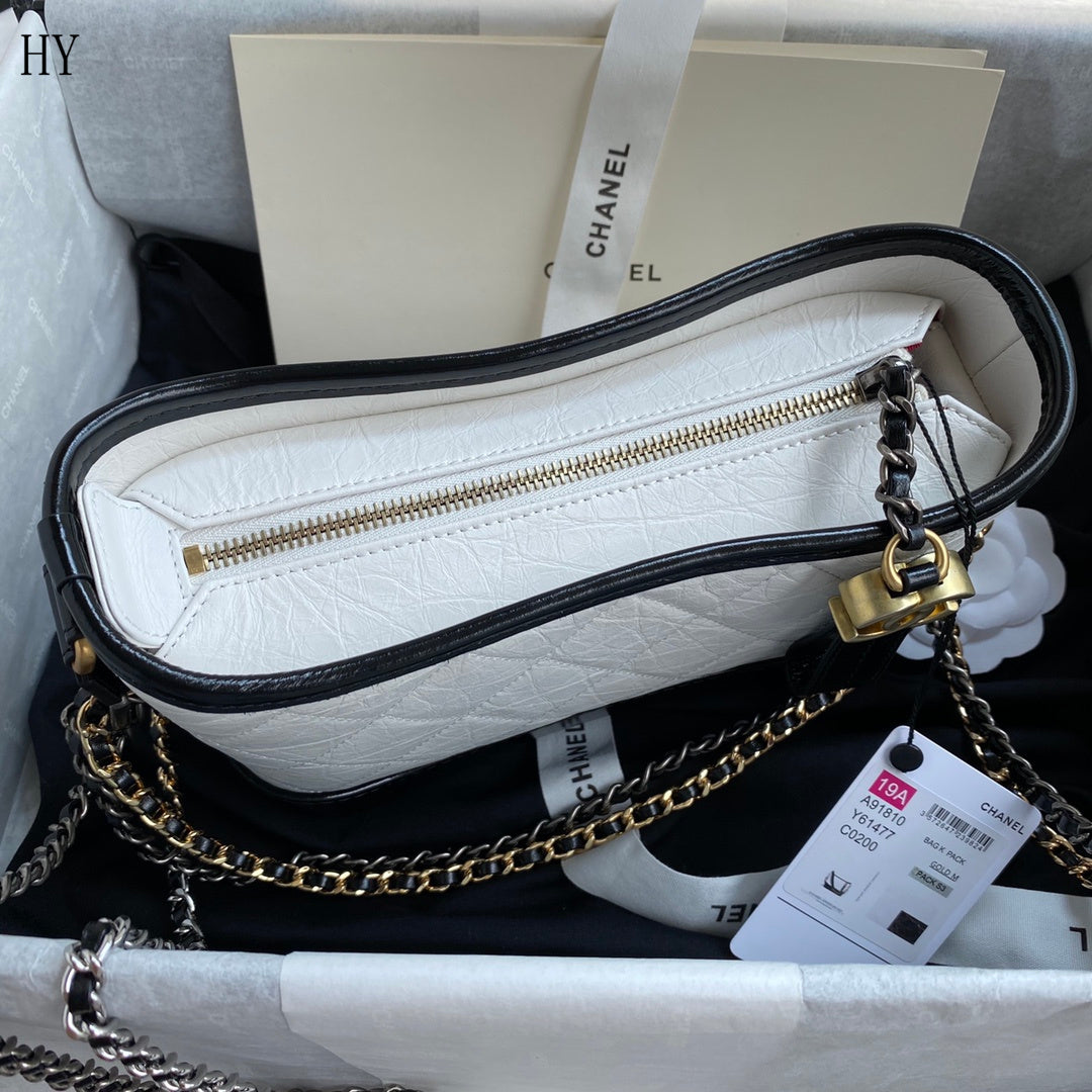 Bolsa Hobo Couro Bicolor Preto e Branco Tamanho P
