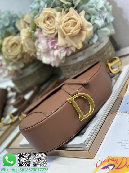 Bolsa Saddle Lona Padrão Inclinado Bege