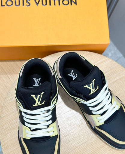 Tênis Casual Couro Branco Preto Amarelo