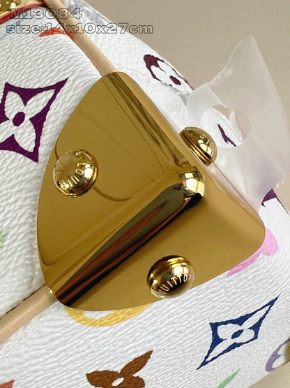 Bolsa Satchel Couro Padrão Monograma Geométrico Marrom Média