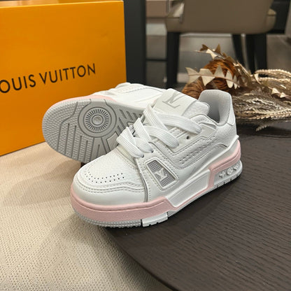 Tênis Infantil Couro Rosa e Branco Cano Baixo