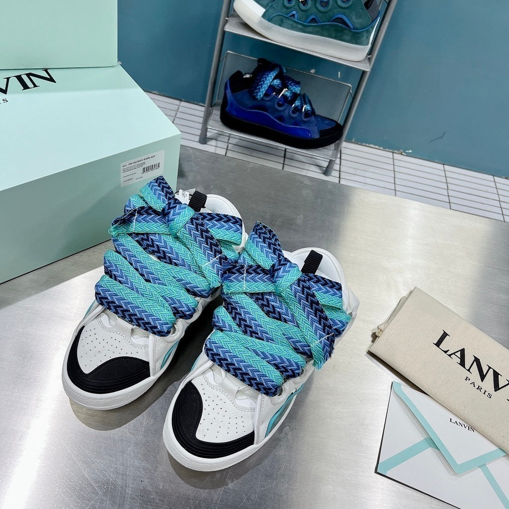 Tênis Couro Branco Detalhe Azul Solado Chunky