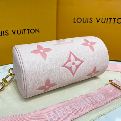 Bolsa Satchel Couro Rosa Padrão Monograma Geométrico Pequena