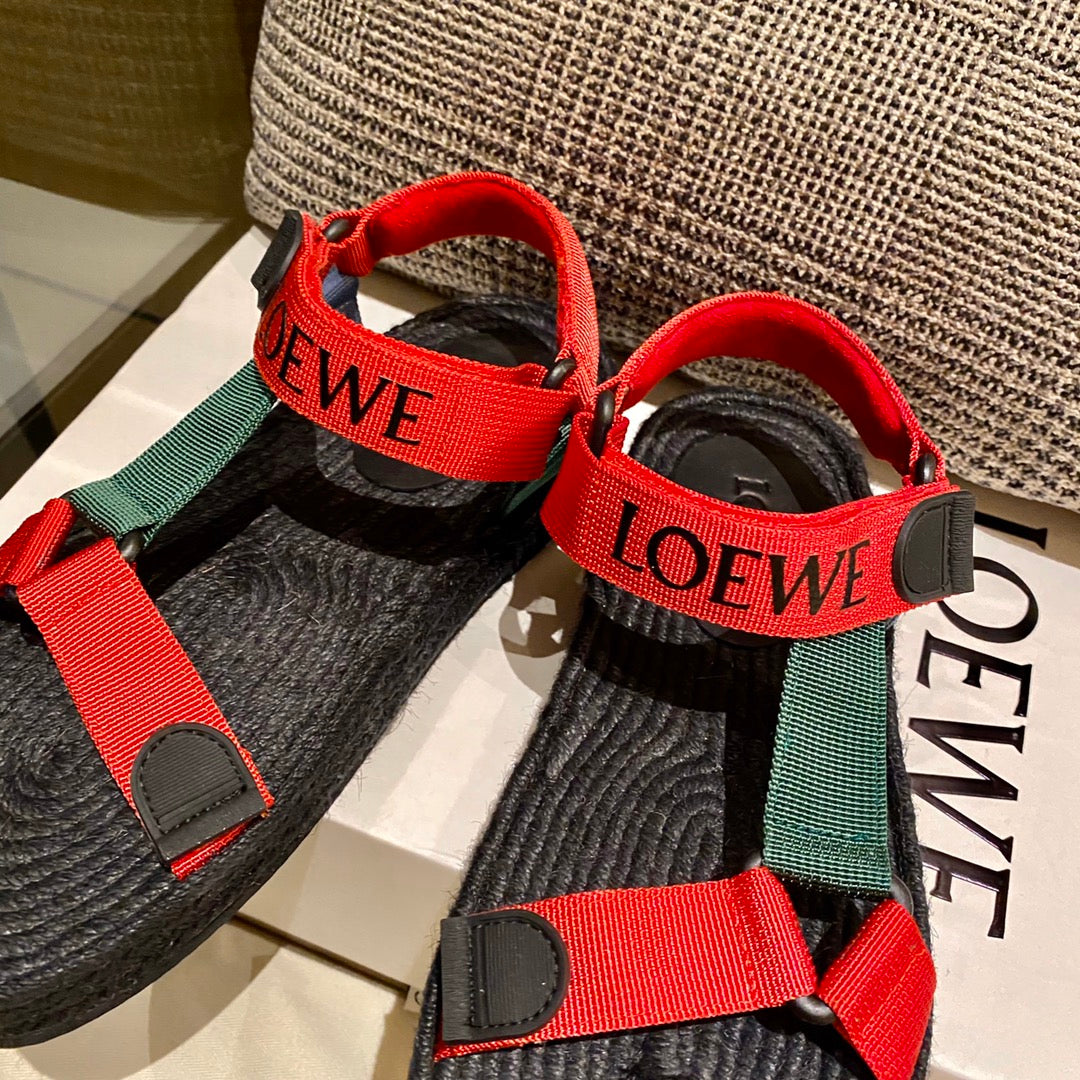 Sandália Espadrilhe Nylon Vermelho e Verde Tira Ajustável