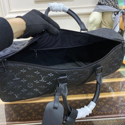Mala de Viagem Couro Preto Alça Ajustável 50cm