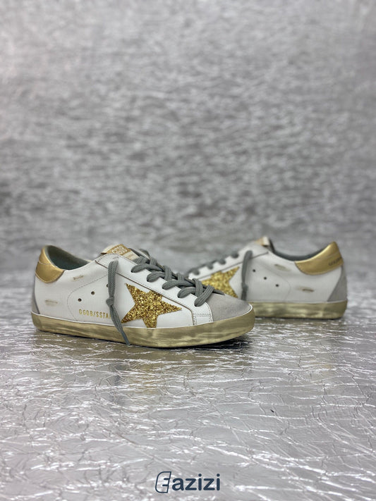 Tênis Couro Branco Estrela Lateral Dourada