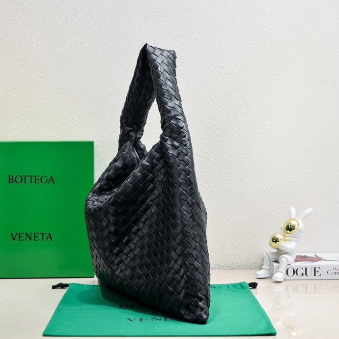 Bolsa Satchel Couro Preto Trançado Pequena