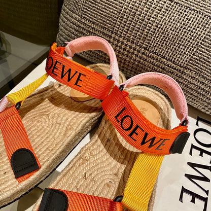Sandália Espadrilha Nylon Bege com Tiras Laranja