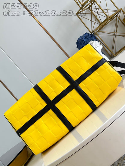 Mala Viagem Couro Amarelo Alça Ajustável 50cm