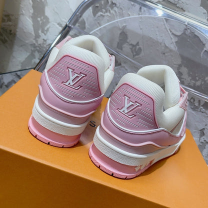 Tênis Couro Rosa Detalhes Brancos