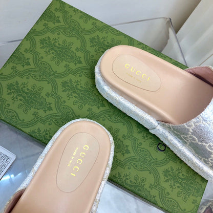 Sandália Plataforma Prata Jacquard Tira Frontal 55mm