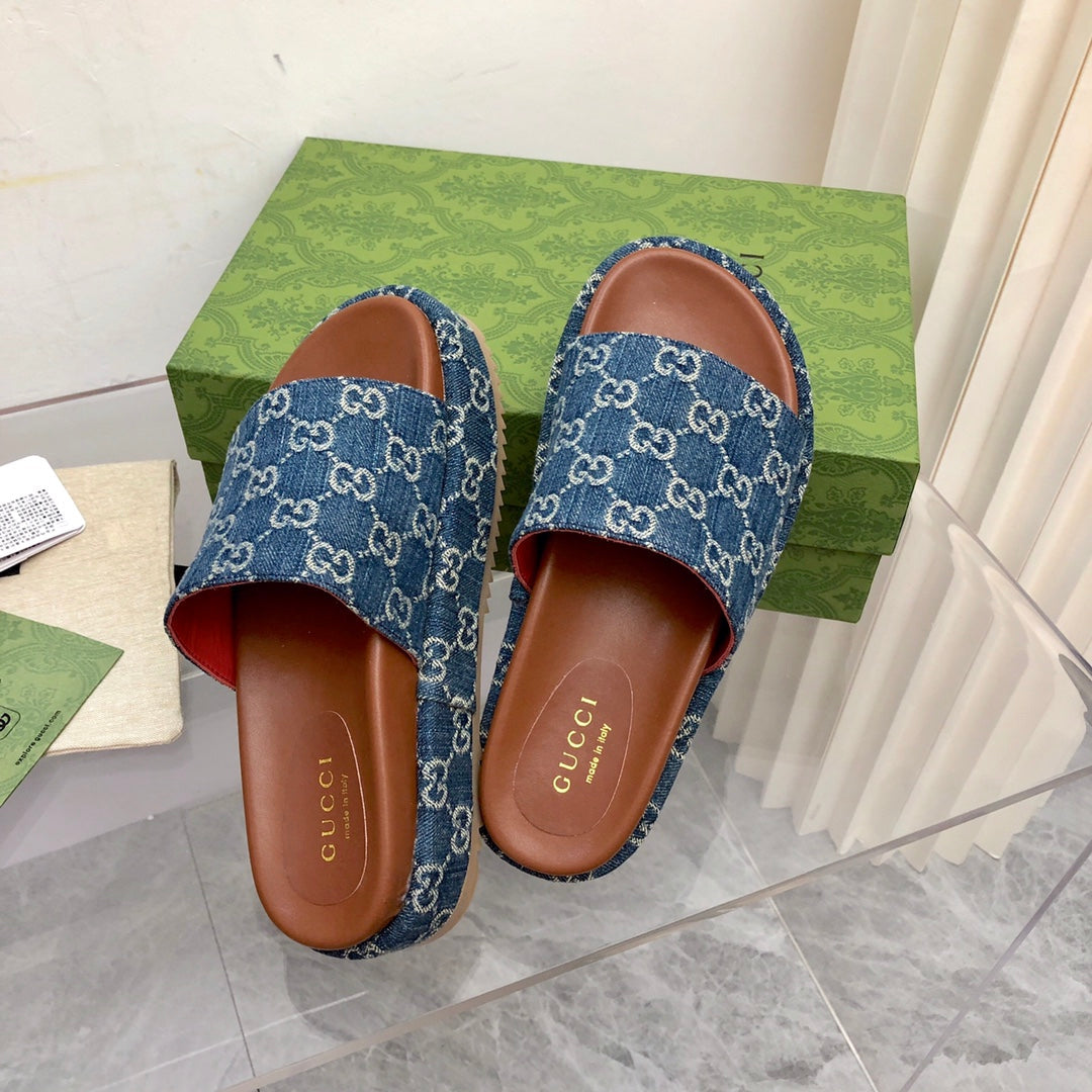 Sandália Plataforma Couro Jeans MM