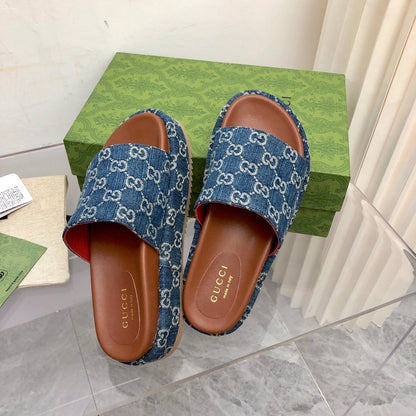 Sandália Plataforma Couro Jeans MM