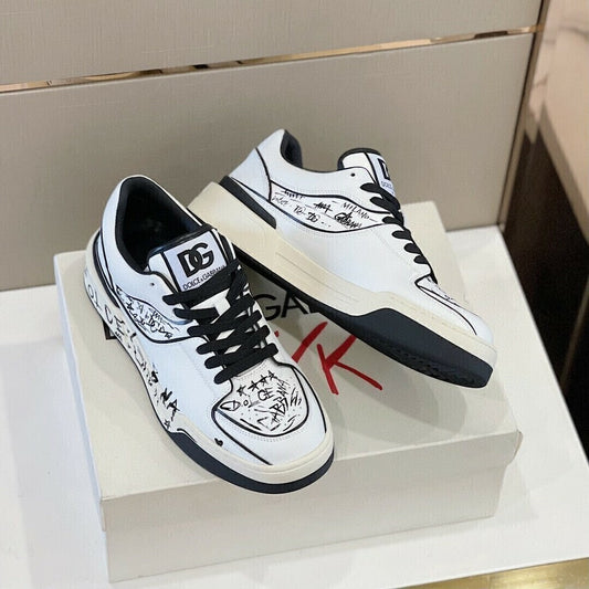 DOLCE & GABBANA White New Roma Graffiti Print Leathe