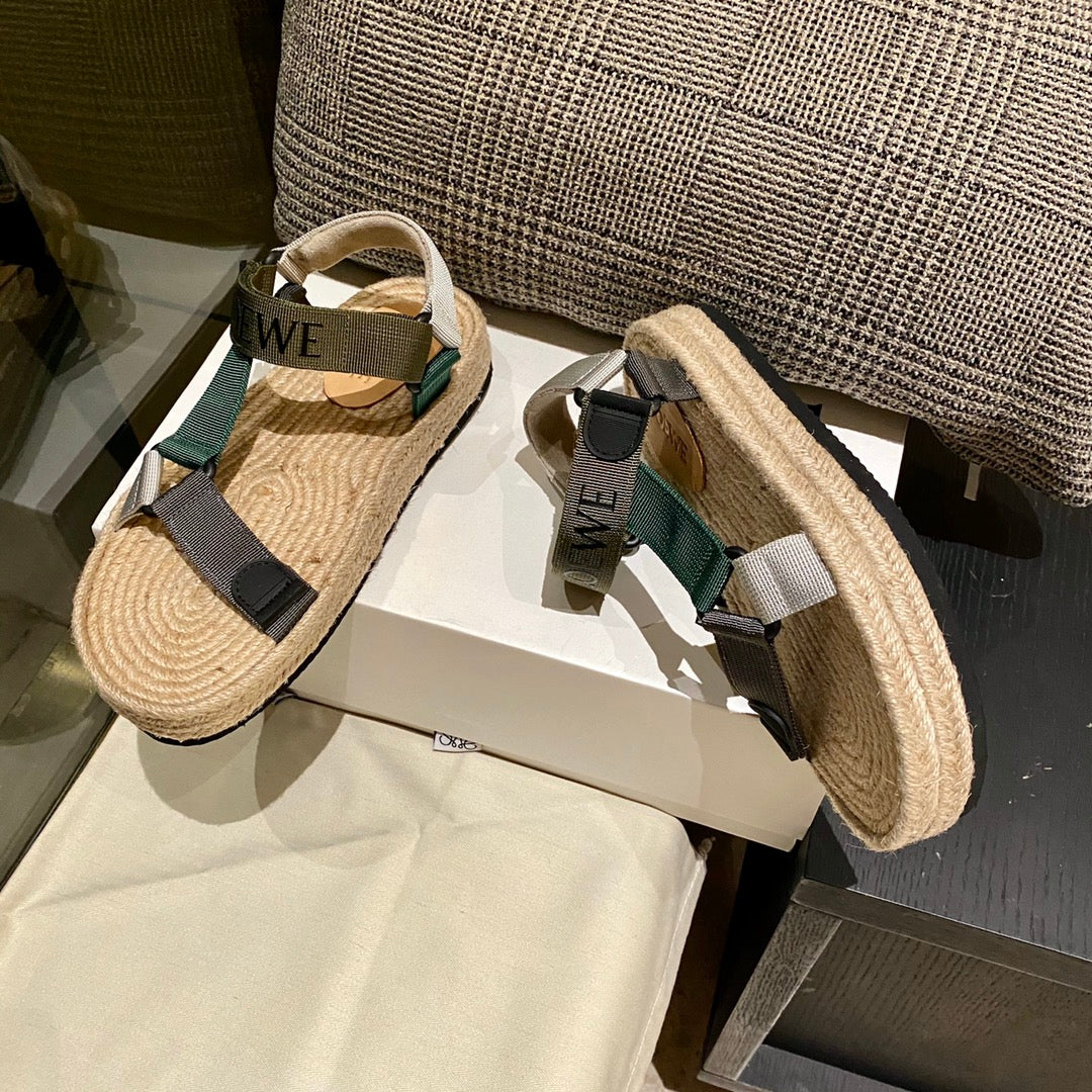 Sandália Espadrilho Nylon Bege com Tira Verde