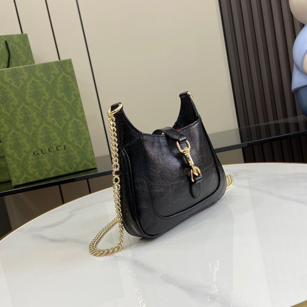 Bolsa Mini Couro Preto Listra Verde e Vermelha