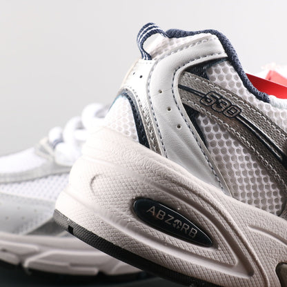 Tênis Runner Malha Branco Prata e Azul Marinho