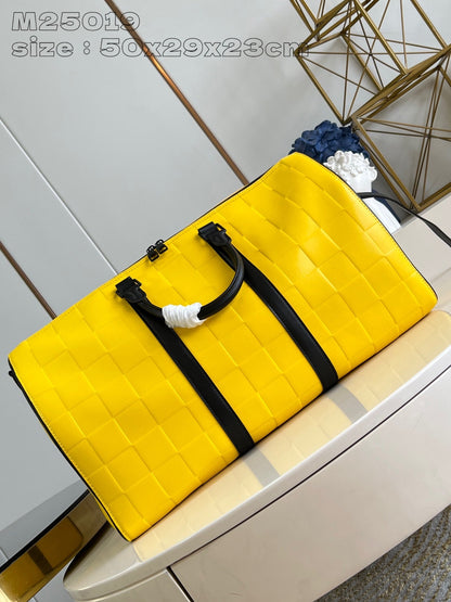 Mala Viagem Couro Amarelo Alça Ajustável 50cm