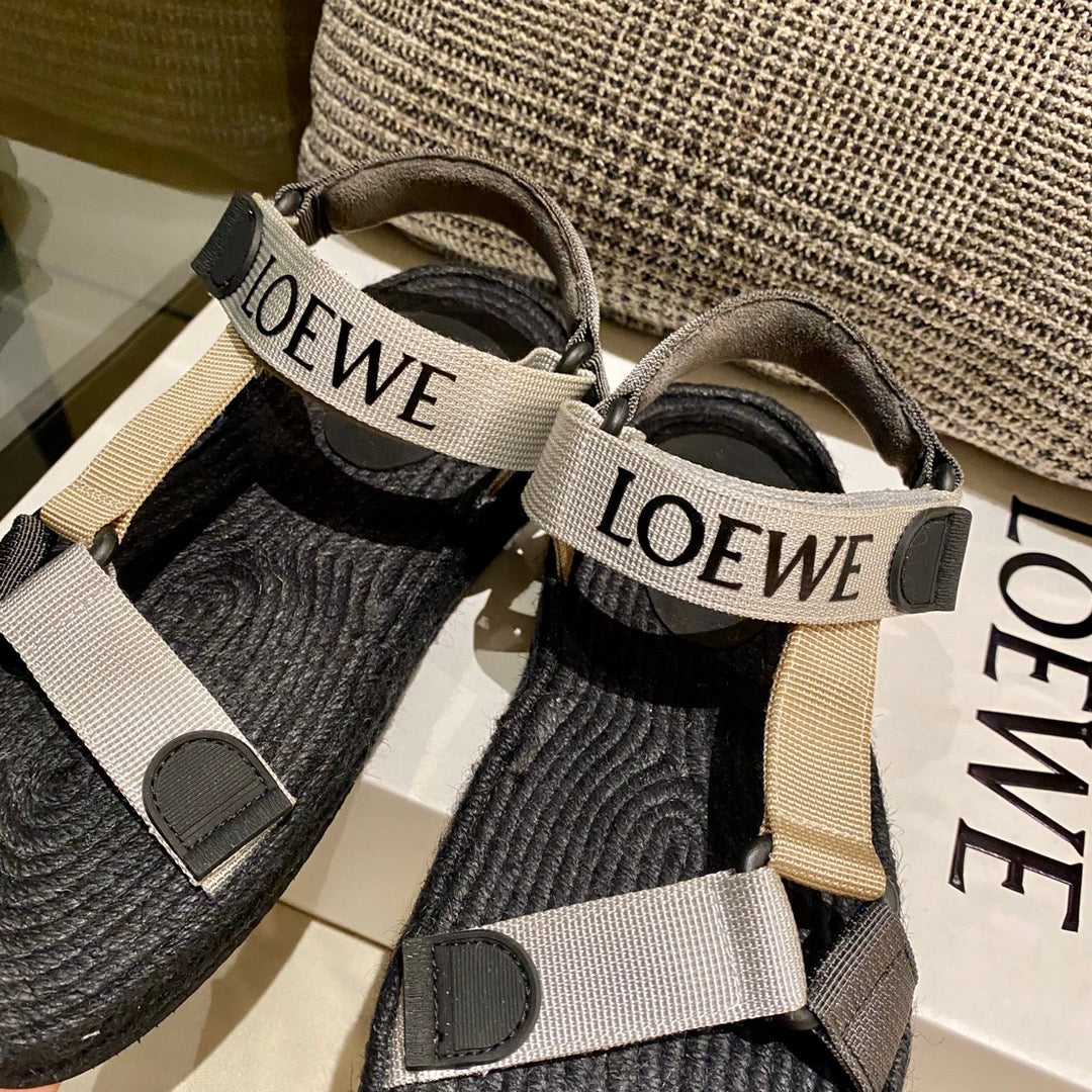 Sandália Espadrilhe Nylon Preto e Bege Tiras Ajustáveis
