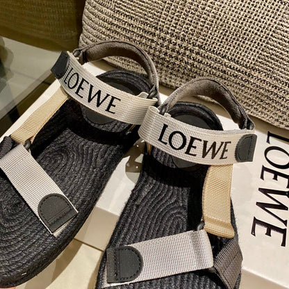Sandália Espadrilhe Nylon Preto e Bege Tiras Ajustáveis