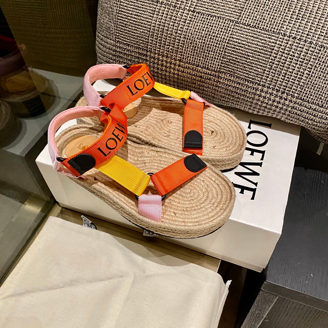 Sandália Espadrilha Nylon Bege com Tiras Laranja
