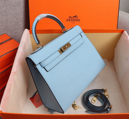 Bolsa Satchel Couro Azul com Fecho Frontal
