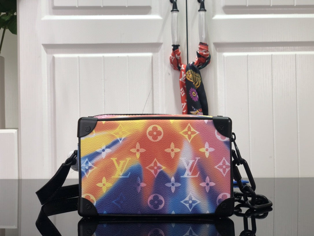 Bolsa Satchel Couro Padrão Monograma Multicolor Sunset Compact