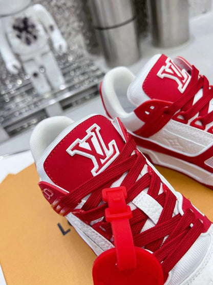 Tênis Casual Couro Vermelho e Branco