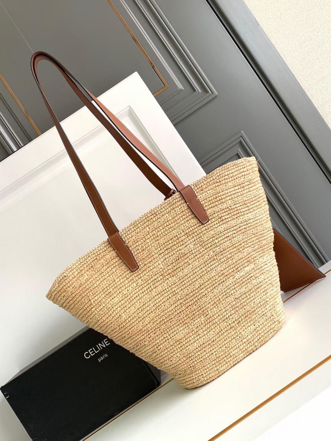 Bolsa Cesto Médio Palha Natural Alças Couro