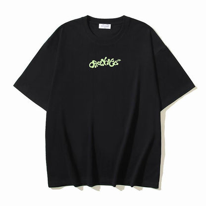 Camiseta Algodão Preta com Estampa Frontal Branca