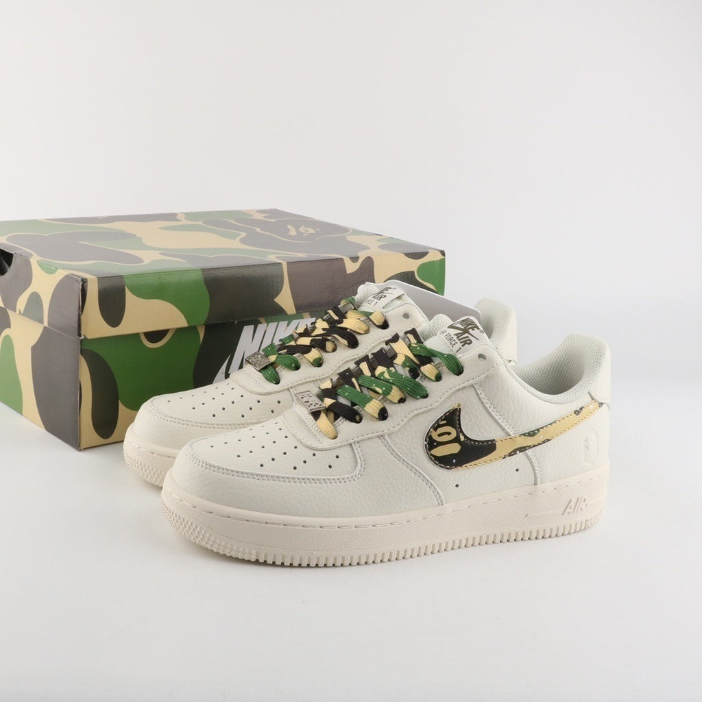Tênis Cano Baixo Couro Branco Camuflado