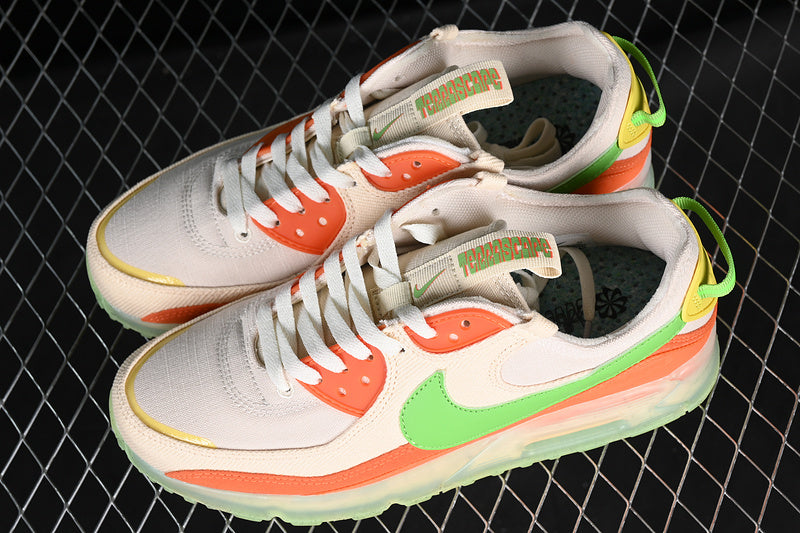 Tênis Runner Mesh Bege Detalhes Laranja e Verde