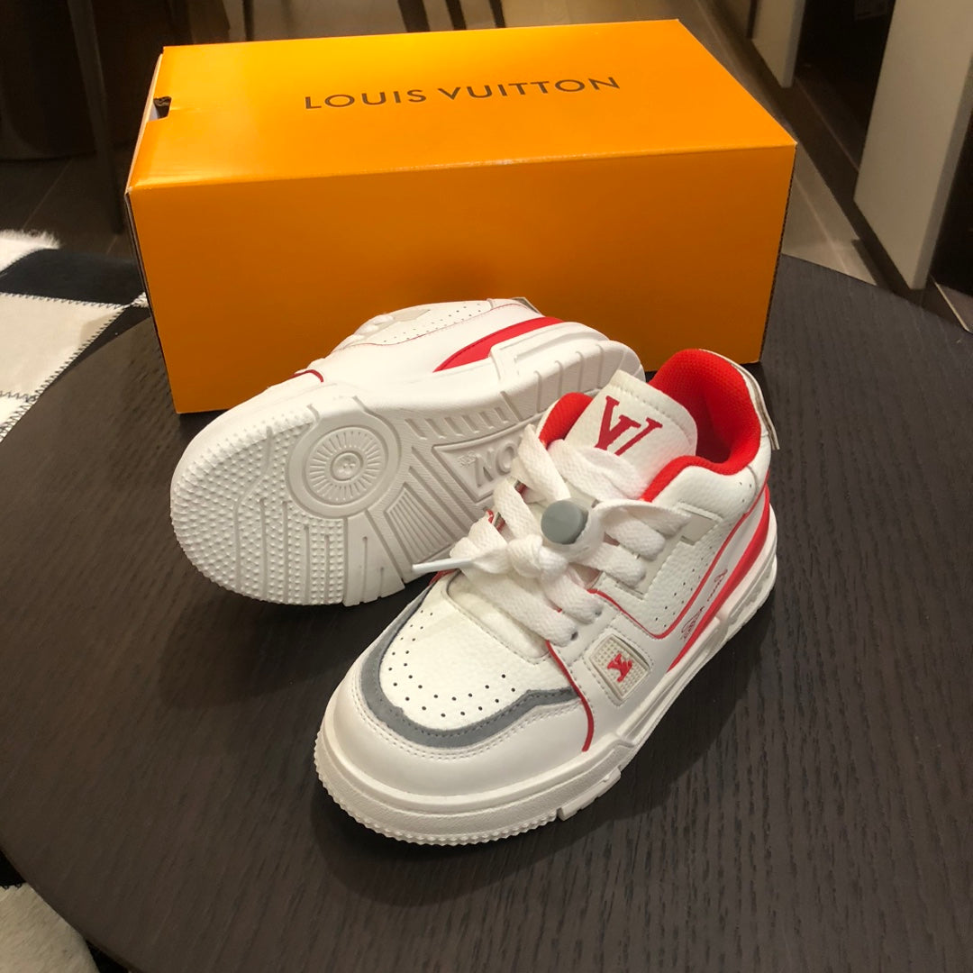 Tênis Infantil Couro Vermelho e Branco Cano Baixo
