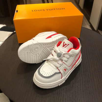 Tênis Infantil Couro Vermelho e Branco Cano Baixo
