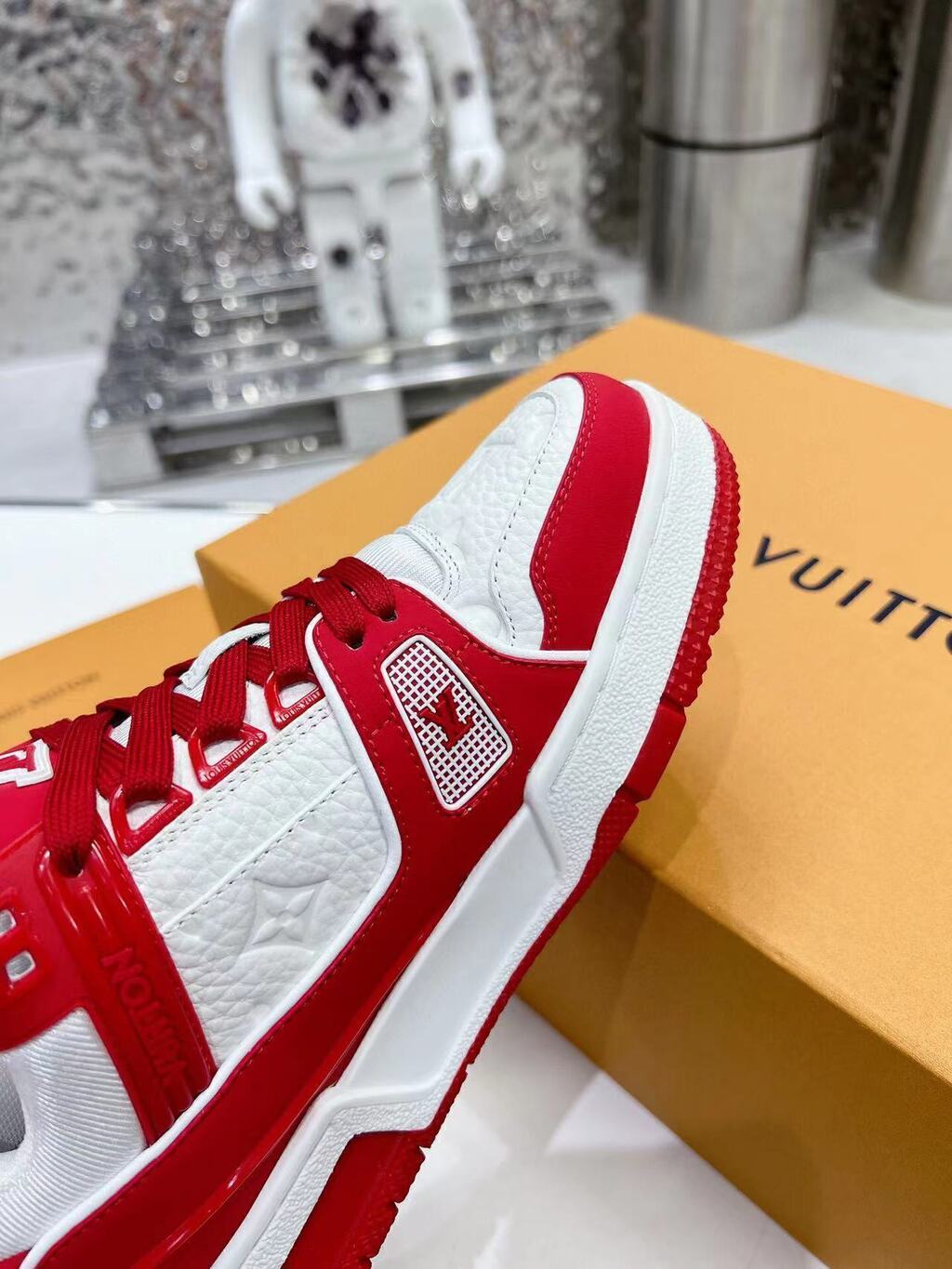 Tênis Casual Couro Vermelho e Branco