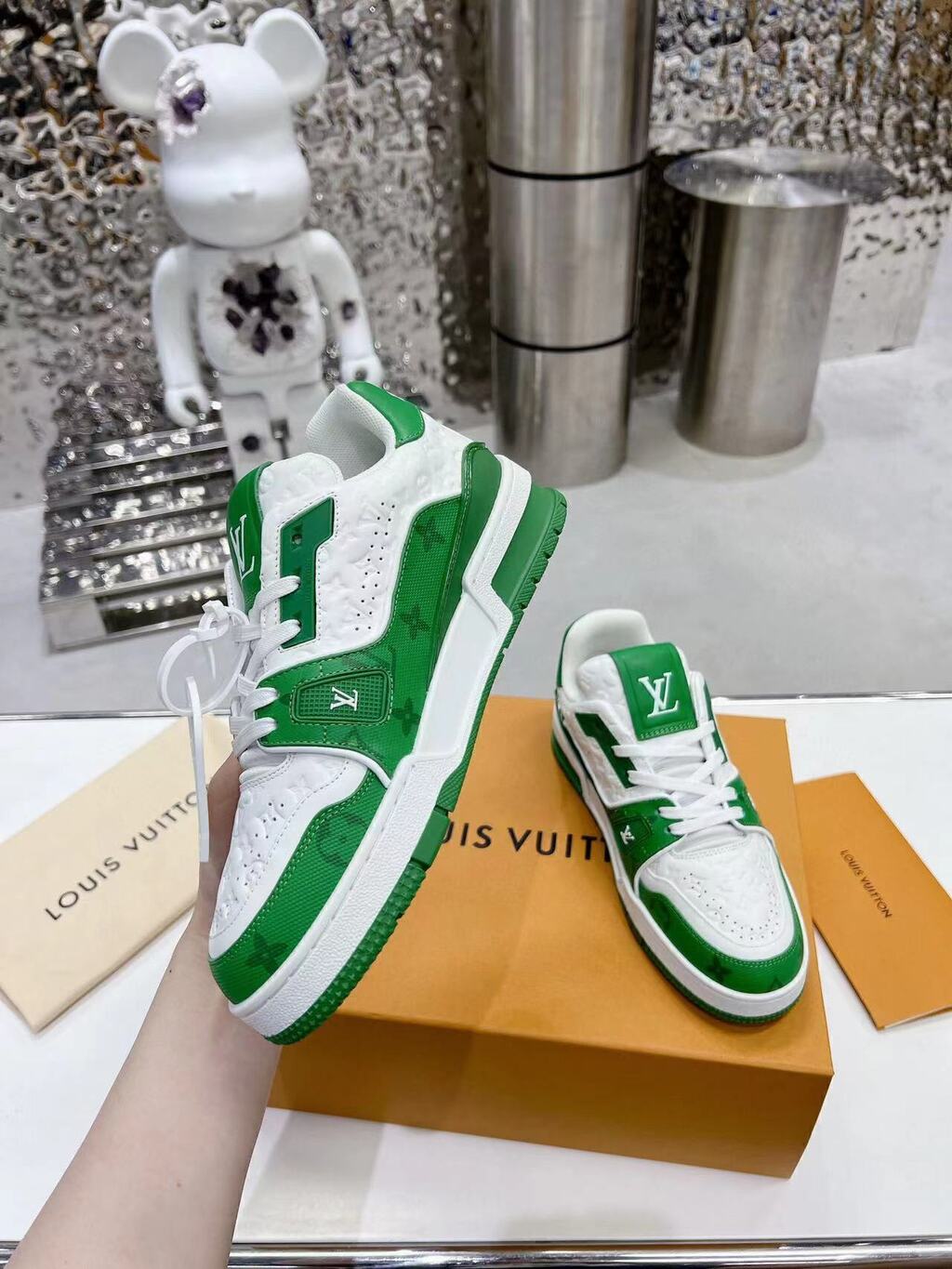 Tênis Signature Couro Verde e Branco