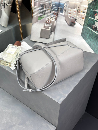 Bolsa Satchel Couro Cinza Geométrica Tamanho P