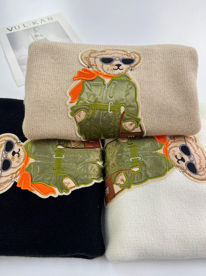 Jaqueta Malha Algodão Bordado Urso Frontal