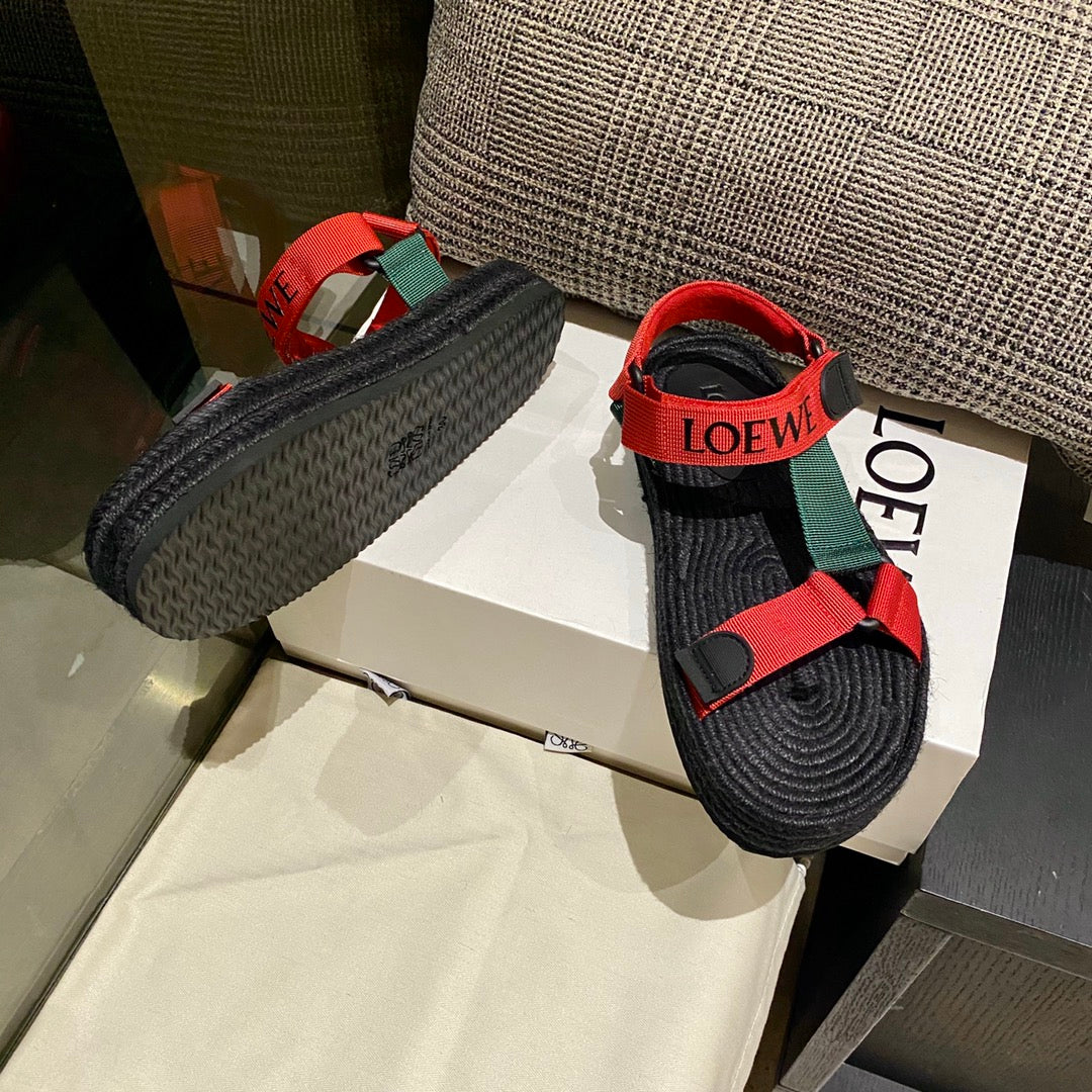 Sandália Espadrilhe Nylon Vermelho e Verde Tira Ajustável