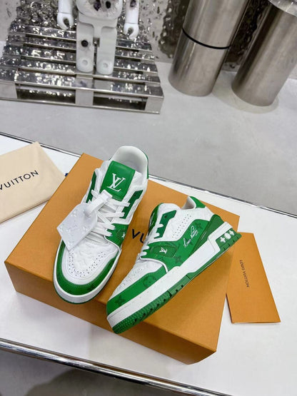 Tênis Signature Couro Verde e Branco