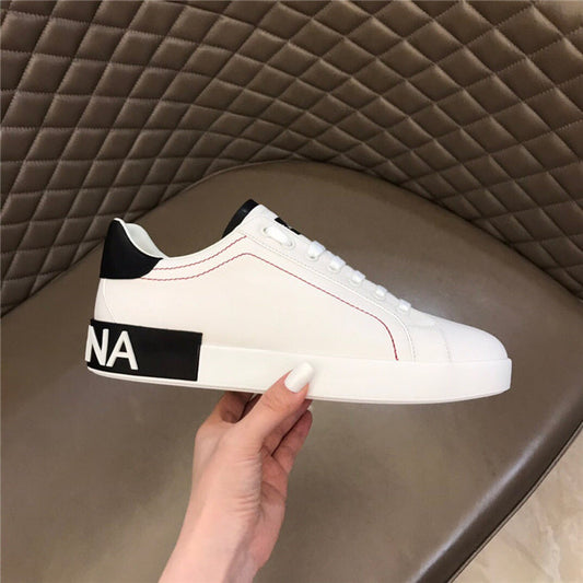 Tênis Couro Branco Detalhe Preto Casual