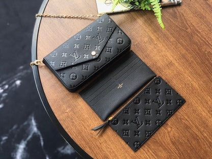 Bolsa Pequena Couro Padrão Monograma Embossado Preto
