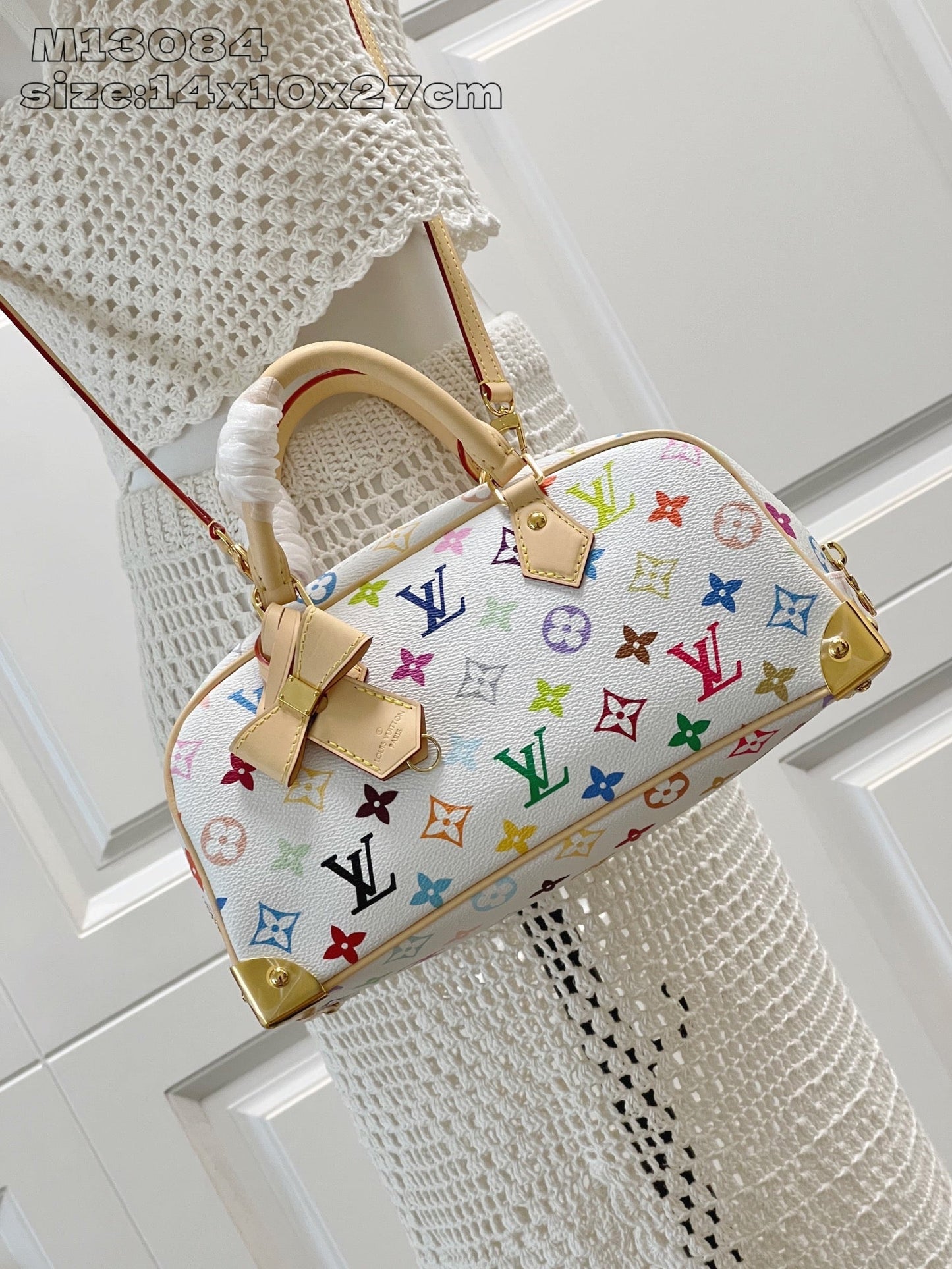 Bolsa Satchel Couro Padrão Monograma Geométrico Marrom Média