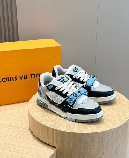 Tênis Velcro Couro Azul Branco