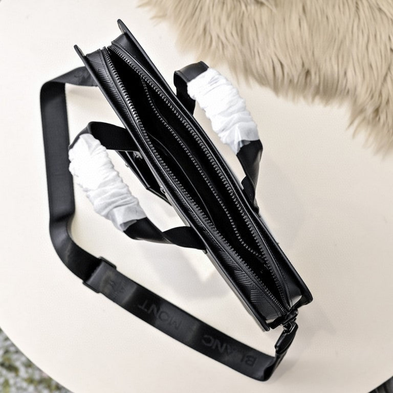 Mochila Messenger Couro Preta Estruturada