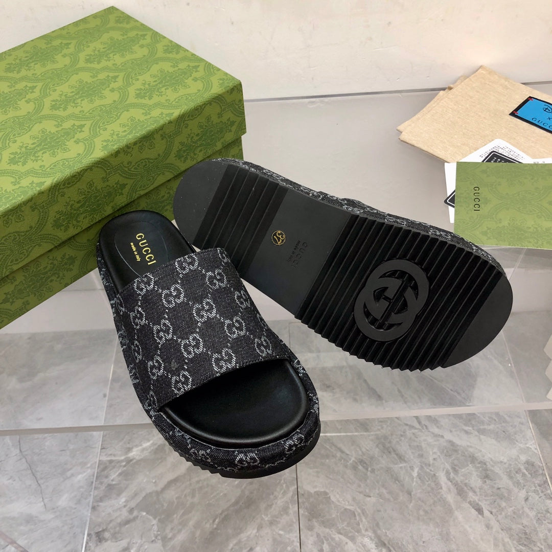 Sandália Plataforma Jeans Jacquard Preto 55mm