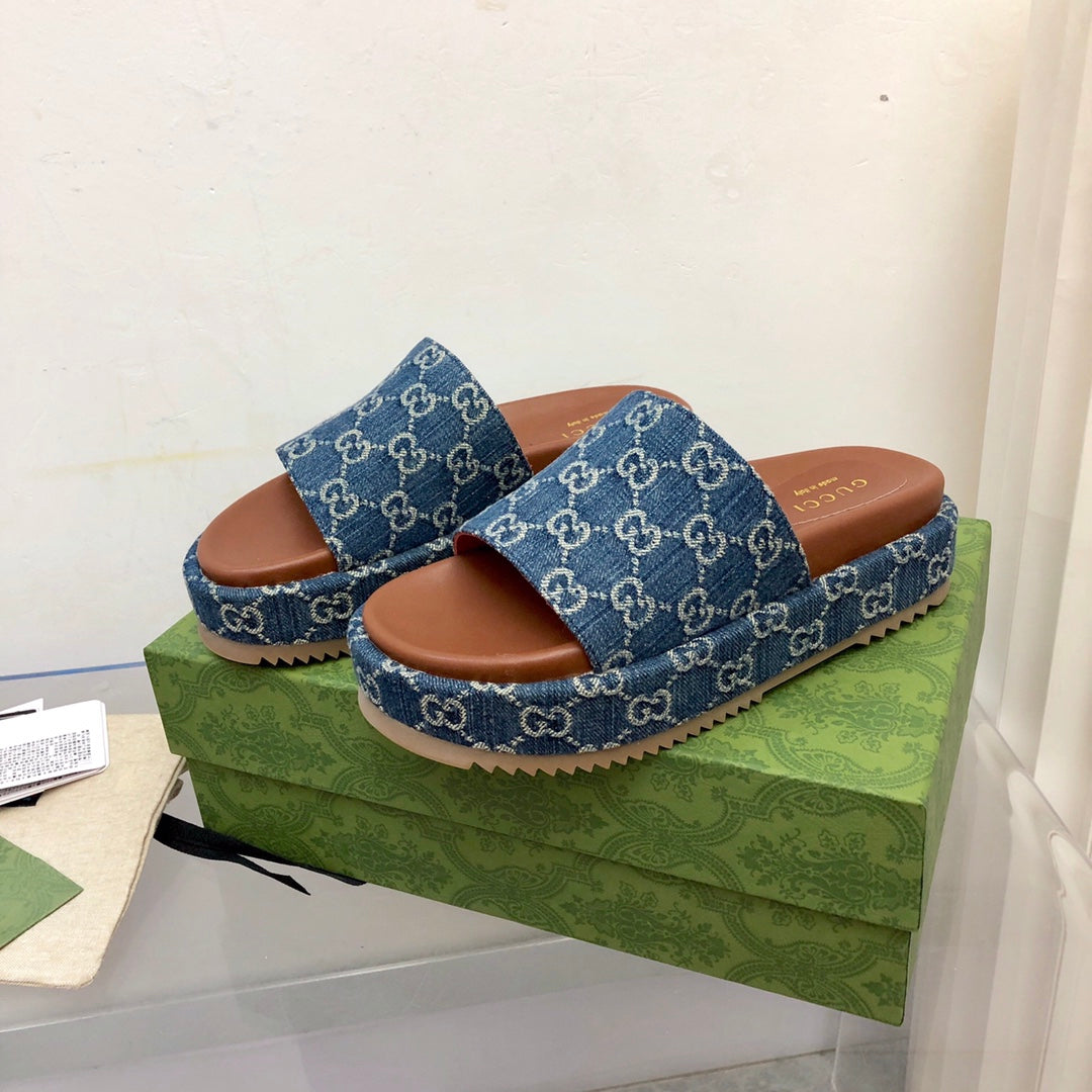 Sandália Plataforma Couro Jeans MM