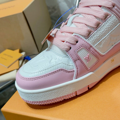 Tênis Couro Rosa Detalhes Brancos