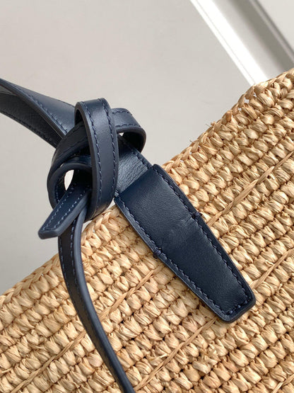 Bolsa Cesto Médio Palha Natural e Couro