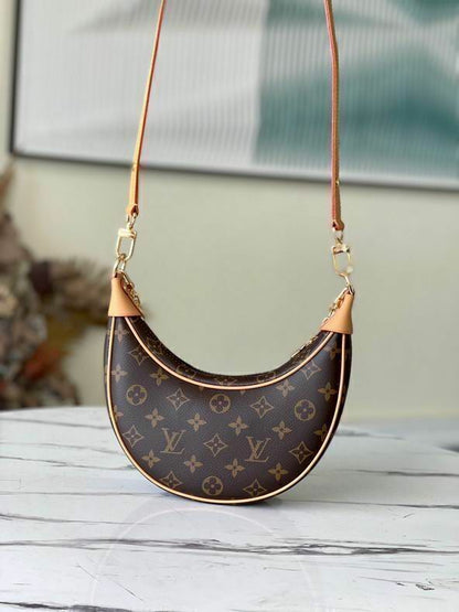 Bolsa Alça Loop Couro Padrão Monograma Geométrico Marrom